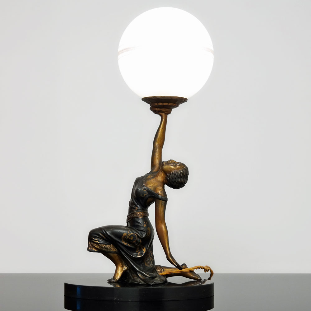 Original 1930s French ART DECO Lady Sculpture LAMP by ENRIQUE MOLINS