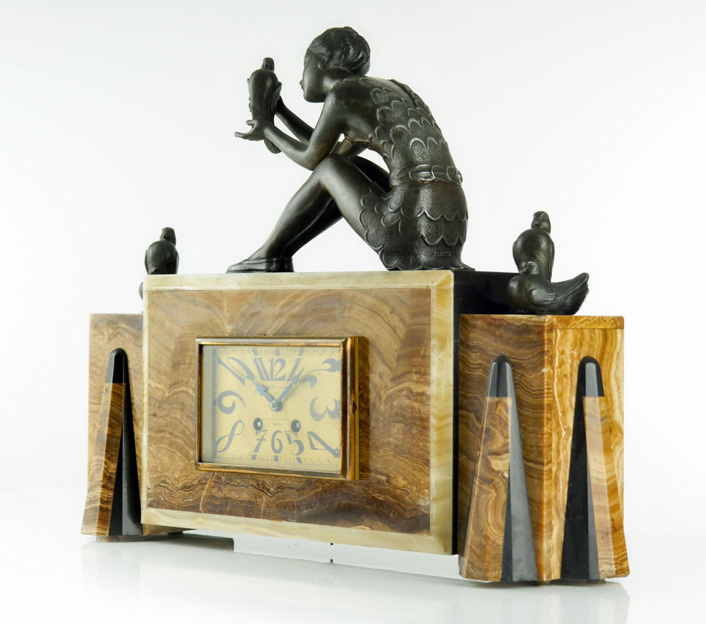 Stunning 1920s French ART DECO Bird Lady Sculpture MANTEL CLOCK
