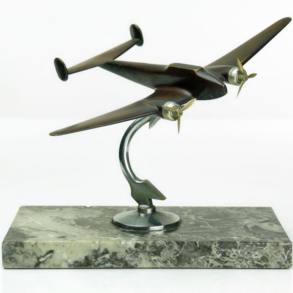 1930s French ART DECO Aviation Aircraft BRONZE AIRPLANE SCULPTURE Desk