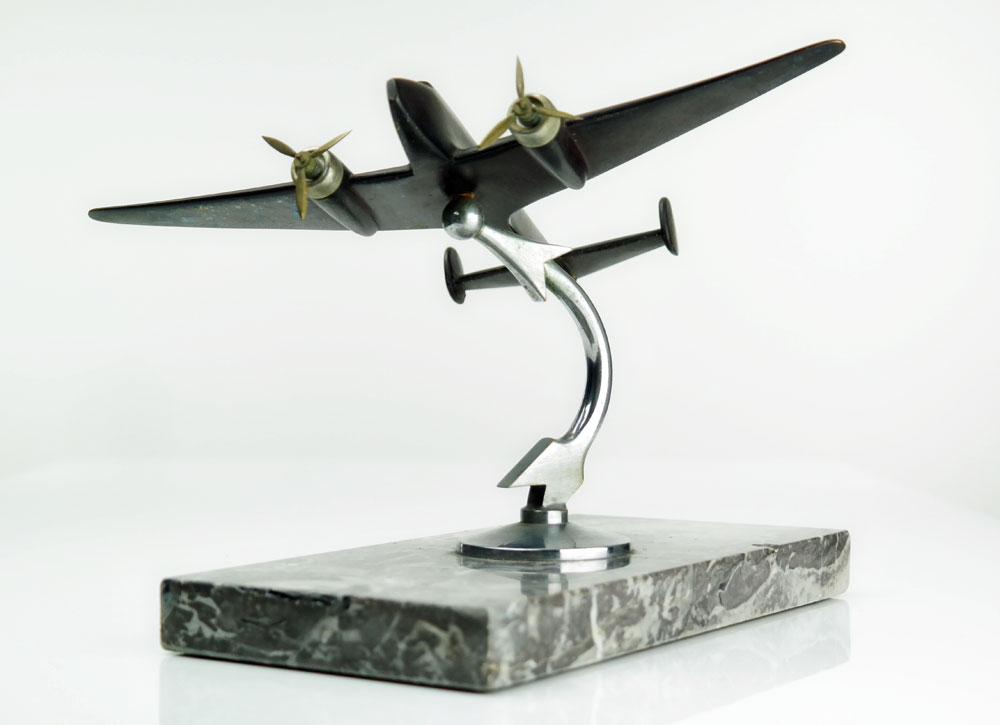 1930s French ART DECO Aviation Aircraft BRONZE AIRPLANE SCULPTURE Desk