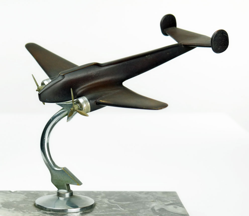 1930s French ART DECO Aviation Aircraft BRONZE AIRPLANE SCULPTURE Desk