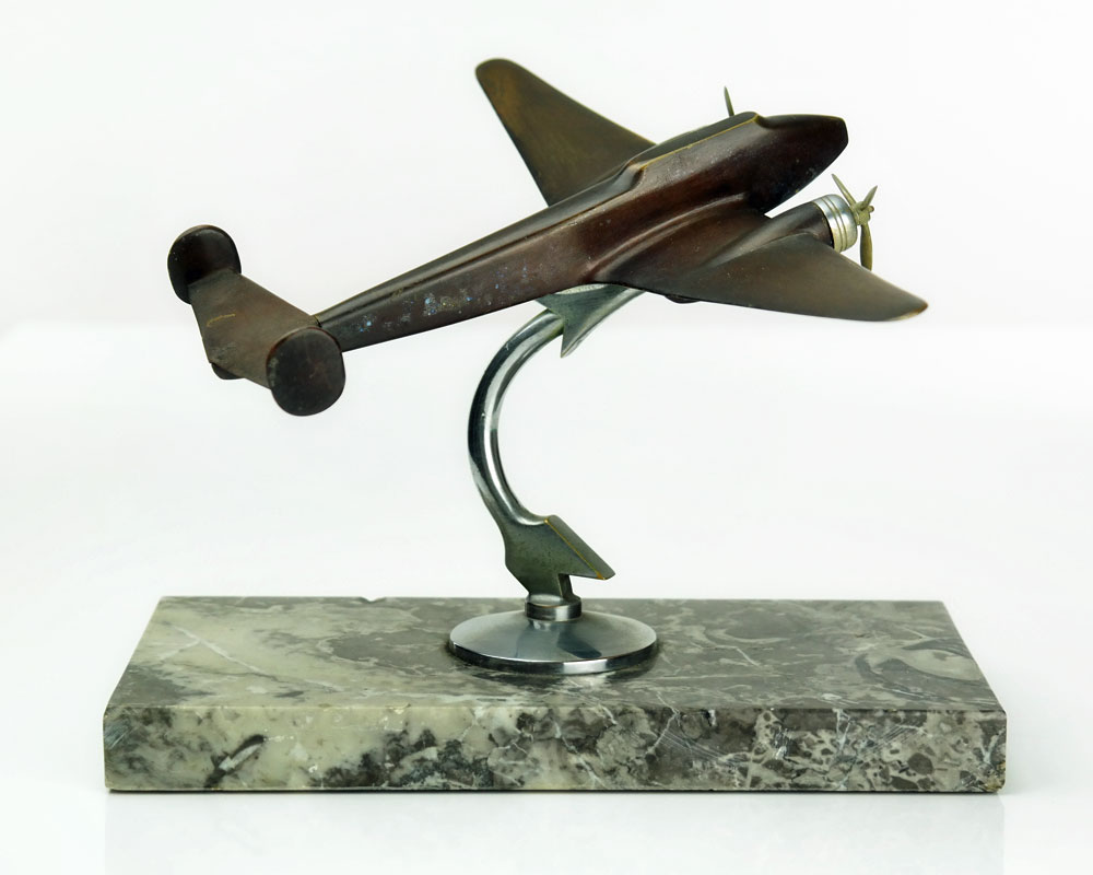1930s French ART DECO Aviation Aircraft BRONZE AIRPLANE SCULPTURE Desk
