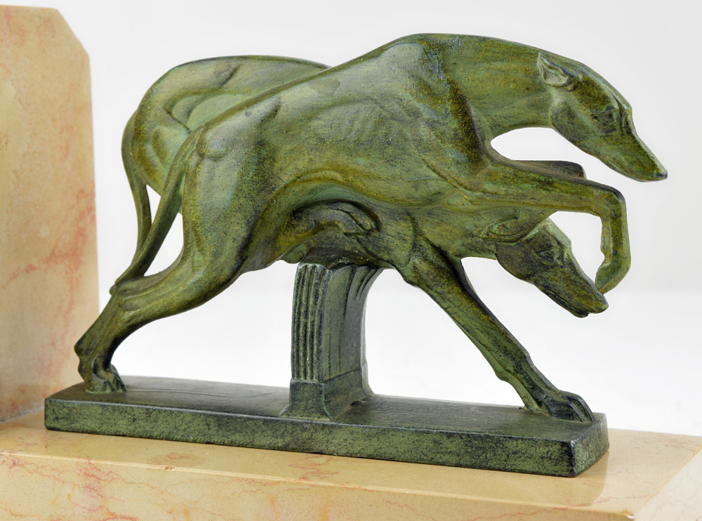Stunning 1930s French ART DECO Greyhound SCULPTURE Bookends COURSE DE