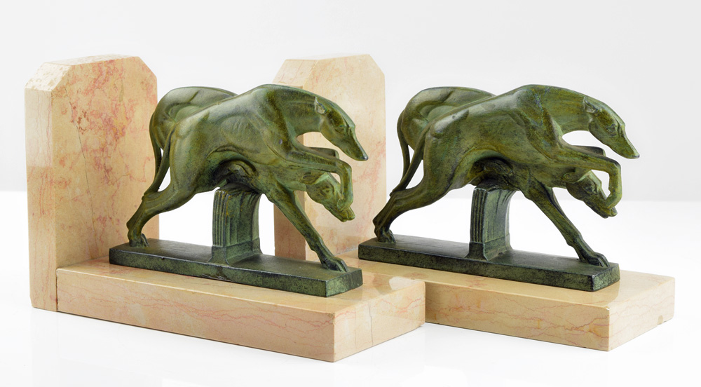 Stunning 1930s French ART DECO Greyhound SCULPTURE Bookends COURSE DE