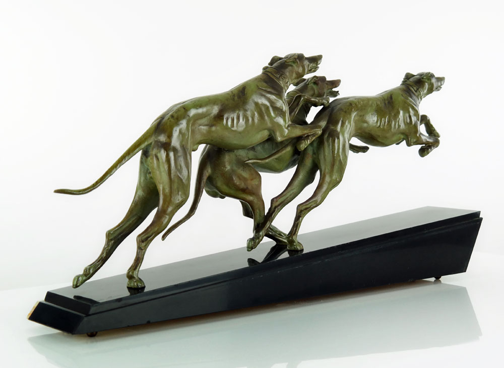 Huge 1920s French ART DECO Greyhound Group SCULPTURE by GEO